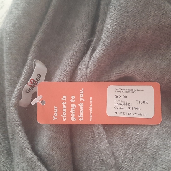 NWT GeeGee grey V neck sweater womens size 3X - Picture 2 of 3